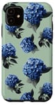 iPhone 11 Blue Hydrangea Pattern Botanical Theme Design Case