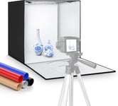 Studio Photo Box Portable,60x60x60cm Boîte à Lumière, Tente d¿éclairage Shooting avec 240 LED Lampes,Éclairage 3000K-5600K Lightbox avec 5 Couleurs de Fonds (Noir, Blanc, Orange, Bleu, Rouge)