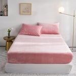 Drap Housse Polaire 200x200 Rose Bonnet 30 cm Hiver Toucher Cachemire Flanelle Drap de lit Microfibre Super Chaud pour Matelas Épais