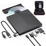 ORIGBELIE Lecteur CD DVD Externe pour PC, USB 3.0 et Type-C CD/DVD +/-RW Graveur CD, Mince Graveur DVD Externe pour PC Laptop Desktops Windows 11/10/8/7/XP/Vista/Linux/Mac OS avec Étui de Rangement