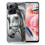 Cokitec Coque Renforcée en Verre Trempé pour Xiaomi Redmi Note 12 4G Animal Cheval Blanc