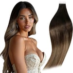 RUNATURE Extension Cheveux Naturel Adhesif Noir Ombre Brun Extension Cheveux Humain Adhesive Noir À Marron Avec Blond Bande Adhesive Extension Cheveux Balayage 12 Pouces/30cm 20Pcs 30g #1B/4/27