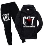 CR7 Ronaldo Barnens Skolträningsoverall Set Hoodie Sweatshirt Tröja Byxor Sportkläder Svart 130cm