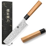 XINZUO Acier Damas 17,8cm Couteau Nakiri, Style Japonais Couteaux de Chef de Cuisine Professionnel Tranchant Couteau Asiatique pour Couper la Viande et les Légumes -Poignée en Bois d'Olivier