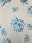 Debona Selena Glitter Floral Wallpaper Teal Off White Shimmer Flower Textured