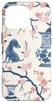 Coque pour iPhone 16 Pro Preppy Bocal en toile Chinoiserie Motif chiens et gingembre Rose et bleu