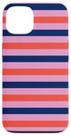 Coque pour iPhone 13 Rose Orange rayé Girly Esthétique Preppy Blue Navy Stripes