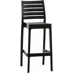 Tabouret de bar pour intérieur ou extérieur en plastique noir empilable avec repose-pieds