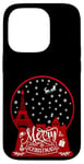 Coque pour iPhone 14 Pro Joyeux Noël Paris horizon dans la boule à neige scintille