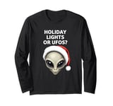 Holiday Lights Or UFOs Grey Alien Head Santa Hat UAP Long Sleeve T-Shirt