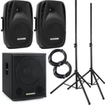 Pack Sono Actif DJ PA Bluetooth USB SD 2x Encintes et 15" Caisson de Basse Pieds