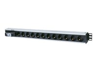 Intellinet Vertical Rackmount 12-Way Power Strip - German Type, With Single Air Switch, No Surge Protection - Kraftdistributionsenhet (Kan Monteras I Rack) - Utgångskontakter: 12 - 1.5U - 19"