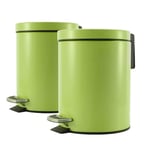 SOGA 2X 7L Foot Pedal Stainless Steel Rubbish Recycling Garbage Waste Trash Bin Round Green - Kitchen Bins - RubbishBinRound7LGreenX2