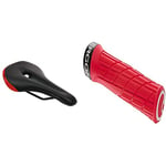 Ergon Men's SM Pro Saddle, Risky Red, M/L & Grips GE1 Evo, Risky Red