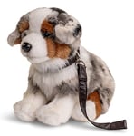 Uni-Toys - Chien de Berger Australien Chiot Assis (avec Laisse) - 22 cm (Hauteur) - Chien en Peluche, Animal de Compagnie - Peluche