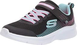 Skechers Fille Microspec Baskets, Maille Noire Noire Turquoise Rose Fluo, 30 EU