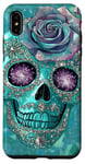 Coque pour iPhone XS Max Mignon rose et crâne avec étoiles crânes turquoise