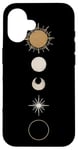 iPhone 16 Minimalist Celestial Art Golden, Sun Full Moon Case