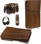 Autocollant Pour Ps5 Slim Console Standard Sticker Skin Pour Ps5 Slim Disc Edition,Kit D'autocollant Accessoires Pour Ps5 Manette Pour Ps5 Télécommande&casque&station De Charge-Grain De Bois