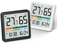 Thermomètre d'ambiance numérique Hygromètre d'intérieur Moniteur de température et d'humidité avec date horloge Indicateur de confort Affichage Calibration pour chambre de bébé (2PCS)