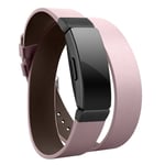 Fitbit Inspire / Inspire HR äkta läder klockband - Rosa / Svart Spänne