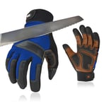 Vgo... Gants anti-coupure en HPPE, gants de travail en cuir de sécurité, gants de mécanicien, protection des mains, EN388 niveau C, ANSI niveau A3 (CA9777CT,8/M,Bleu,1Paire)