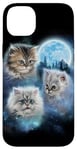 Coque pour iPhone 14 Plus Trois chats mignons engloutis dans les nuages de galaxie sous la lune glacée