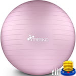 TRESKO® Ballon de Gymnastique | Anti-éclatement | Boule d'assise | Balle de Yoga | Balles d'exercices Fitness | 300 kg | avec Pompe à air (Princess-Pink, 65cm)