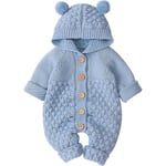 Nyfödd Baby Öronhuva Stickad Romper Jumpsuit Värmare Snödräkt för Pojkar Flickor Ljusblå 73cm 73 cm Light Blue