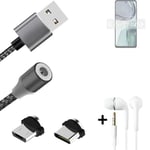 Data charging cable for + headphones Motorola Moto G62 5G + USB type C a. Micro-