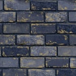 Arthouse Metallic Brick Wallpaper 692200 Navy Blue / Gold