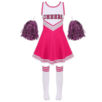 Barn Cheerleading Kostym Skolflickor Cheerleader Uniformer Cheer Dance Outfits För Halloween Klänning Med Strumpor Blomma D_y Rosa Pink 7-8 Years