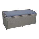 Banc de jardin en polyrotin avec coffre de rangement coussins, banc avec coffre gris-mix