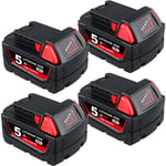 4x Pour Milwaukee M18 18V 5Ah Batterie M18B5 xc Li-Ion 48-11-1860 48-11-1852