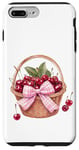 Coque pour iPhone 7 Plus/8 Plus Noeud coquette rose sur un panier en osier avec cerises