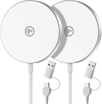 Certifie Qi2,Chargeur Sans Fil Compatible Avec Mag-Safe,15w Chargeur A Induction Rapide Avec Un Câble De 1,5 M,Pour Iphone 15/15 Plus/15 Pro/15 Pro Max/14/13/12,Airpods 3/2/Pro(2 Pack)