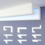 Heximo - Profilé de joint d'ombre led Moulures, éclairage indirect xps Polystyrene Plafond sec: HLED-2 - 56x70 mm, 30.6 mètres / 18 baguettes