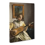 Girl Playing Instrument By Johannes Vermeer Classic Painting Canvas Wall Art Print Ready to Hang, Framed Picture for Living Room Bedroom Home Office Décor, 24x16 Inch (60x40 cm)