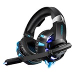 Casque de jeu LED lumières micro antibruit filaire casque de jeu stéréo casque pour PS4 Xbox Switch PC ordinateur portable, noir bleu