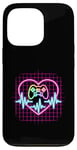 Coque pour iPhone 13 Pro Gamer Heartbeat Vaporwave Retro Console Player années 90