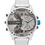 Diesel Montre pour Homme Mr. Daddy 2.0, Mouvement Chronographe, Boîtier en Acier Inoxydable Blanc de 57 mm avec Bracelet en Acier Inoxydable, Dz7419