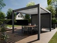 Pergola Bioclimatique Aluminum Autoportée 12m² - 3x4m Store Lateral Inclus - 25 lames en Aluminium Inclinables a 90 degrés