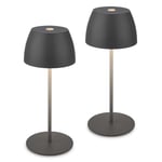 BRILONER - Lot de 2 mini lampes de table LED sans fil, IP44, tactile, dimmable, batterie et source lumineuse remplaçables, lampe de chevet, déco, rechargeable, 8x20 cm (DxH), anthracite