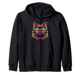 Retro Sunglasses York Chocolate Cat Zip Hoodie