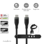 Nedis USB-kabel | USB 2.0 | USB-C™ Hane | USB-C™ Hane | 60 W | 480 Mbps | Nickelplaterad | 1.50 m | Rund | Silikon | Svart | Låda