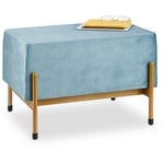 Banquette large en velours, banc rembourré avec pieds en métal, hlp : 40x60x43,5 cm, bleu clair/doré - Relaxdays