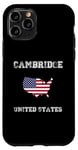 Coque pour iPhone 11 Pro Conception de carte vintage du drapeau américain de Cambridge, États-Unis