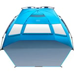 OutdoorMaster Pop Up 3-4 Person Beach Tent X-Large - Easy Setup, Portable Beach Shade Canopy Folding Sun Shelter with UPF 50+ UV Protection Removable Skylight Family Size (Blue)