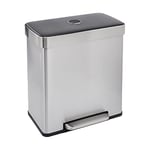 Amazon Basics Poubelle rectangulaire de recyclage avec 2 compartiments, 60 litres, Noir/Argent