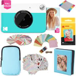 KODAK Printomatic Full-Color Instant Print Camera Gift Bundle + Soft Case + Zink 2x3" Sticky Back Photo Paper 20pk + Album + Sticker Sets + Sticker Frames + Markers + Hanging Frames, Fun Gift - Blue